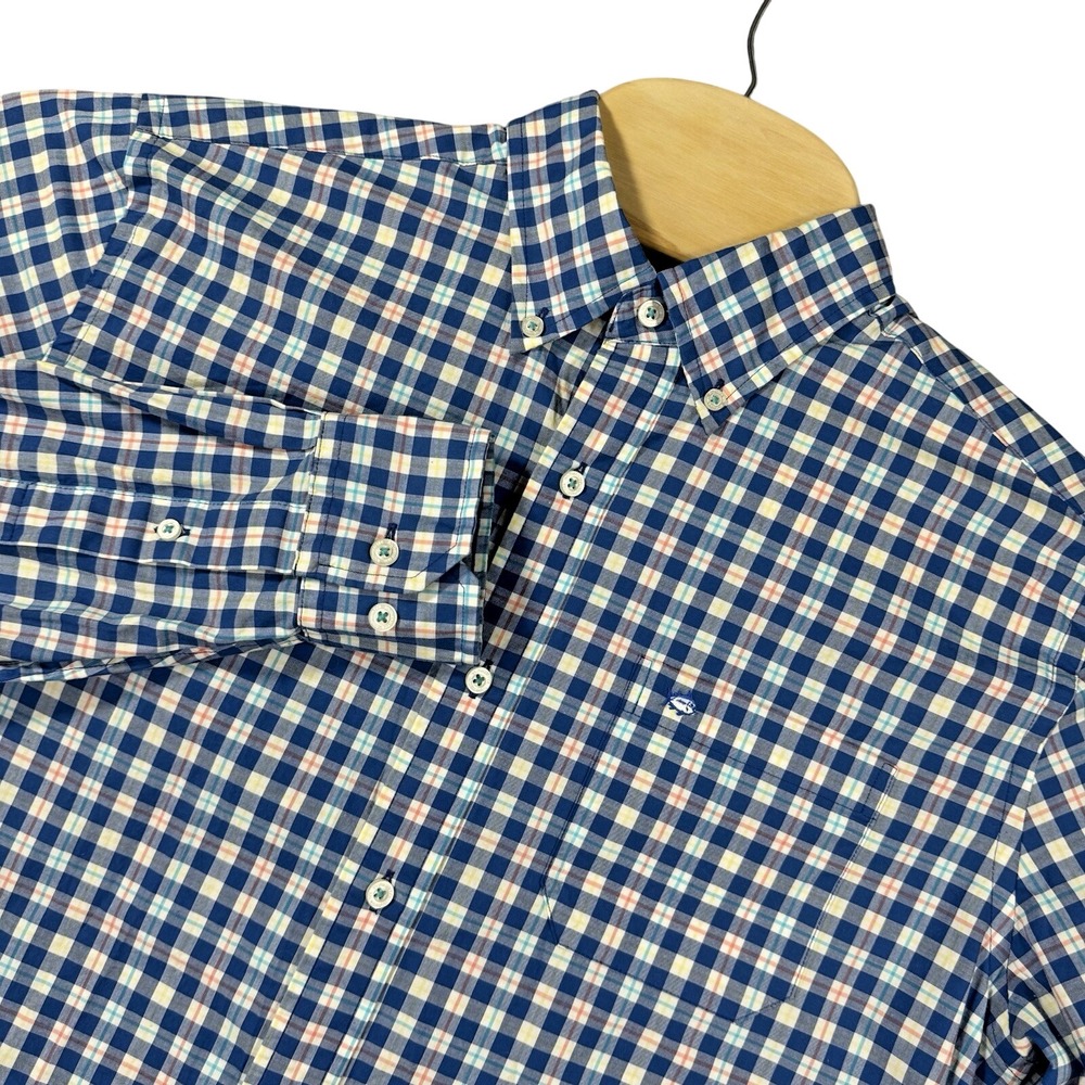 Southern Tide Button Down Men Medium Blue Multi Plaid Classic Fit Stretch Cotton